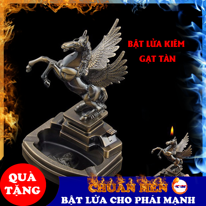 Bật lửa khò Chuẩn Men gas hình con ngựa kiêm gạt tàn thuốc chất liệu hợp kim mạ đồng sang trọng & độc lạ - GD0800