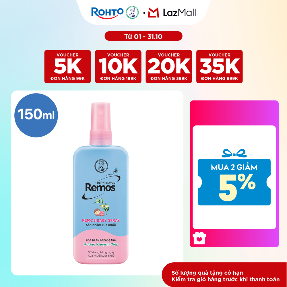 Xịt chống muỗi cho bé từ 6 tháng tuổi hương khuynh diệp Rohto Mentholatum Remos Baby Spray 150ml