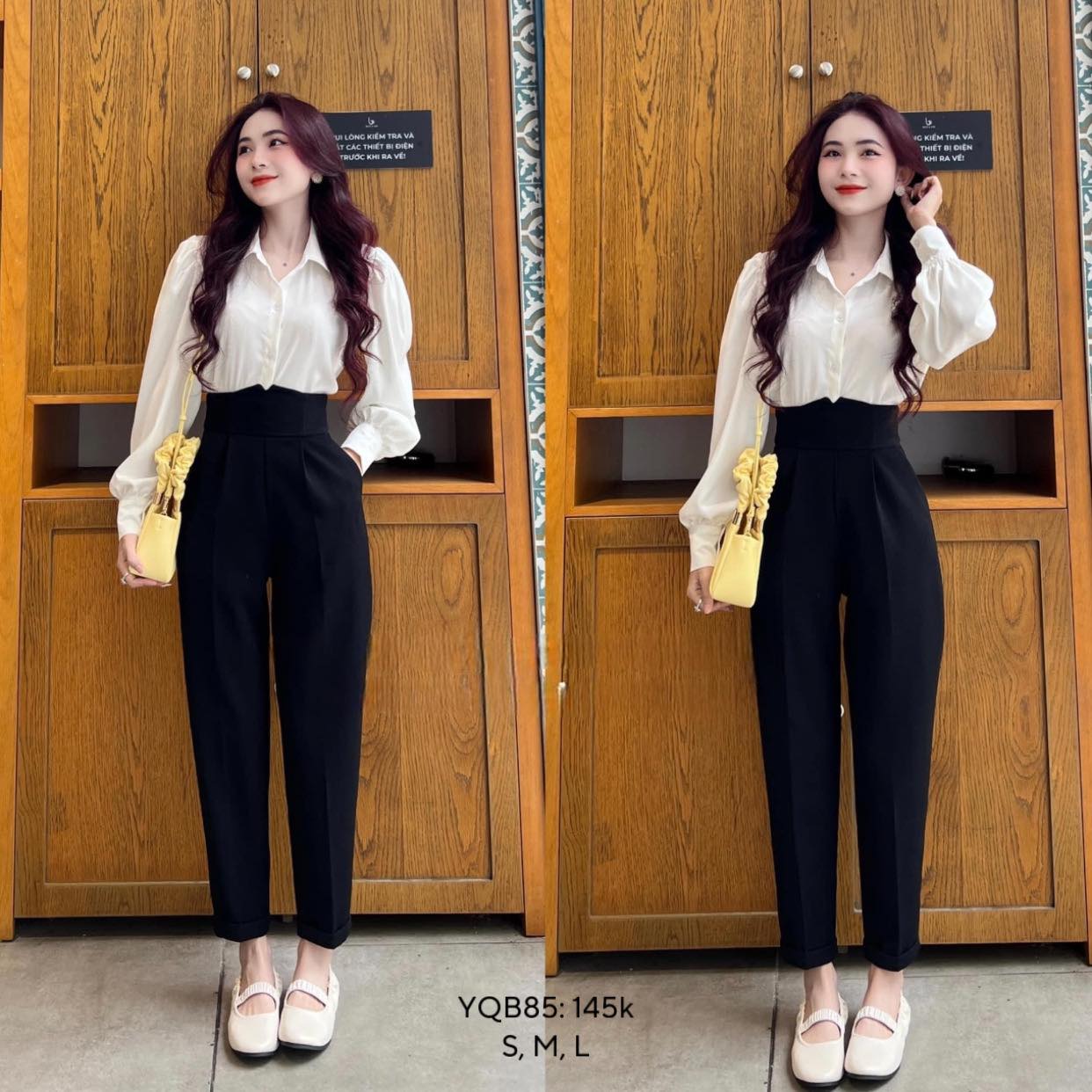 Quần baggy nữ công sở cạp V quần dài cạp không chun vải tuyết mưa lưng cao CHIBEST YQB85