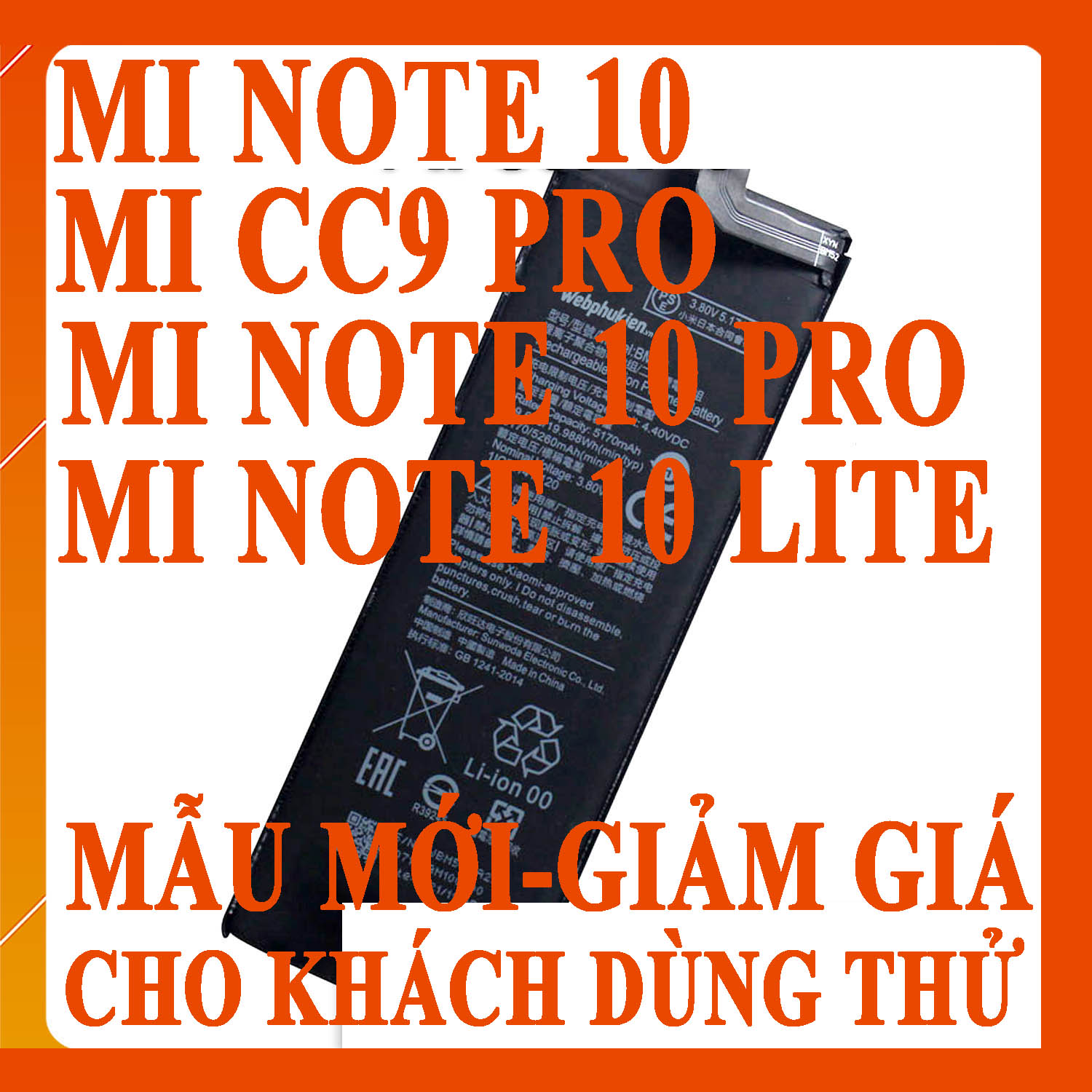 Pin scud cho xiaomi mi note 10 pro/mi note 10 lite/mi note 10/mi cc9 pro bm52 - 5260mah