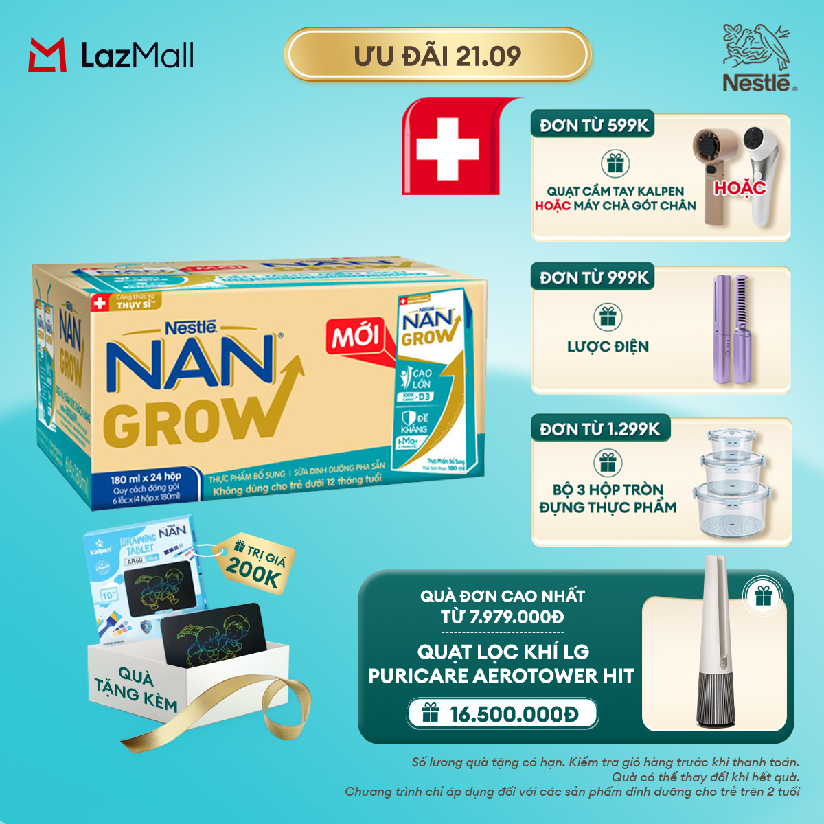 [Tặng Bảng viết LCD Kalpen] Sữa Pha Sẵn Nestlé NANGROW Cho Trẻ Từ 1 Tuổi, Công Thức Thụy Sĩ Giúp Bé Cao Lớn Vượt Trội, Thùng (24 Hộp x 180ml)