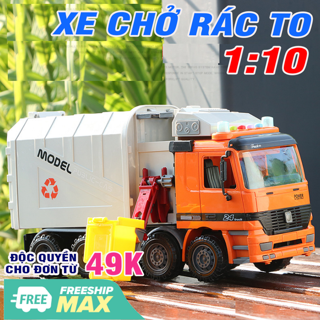 Xe ô tô chở rác cỡ lớn chạy đà có tay quay nâng thùng rác đồ chơi trẻ em