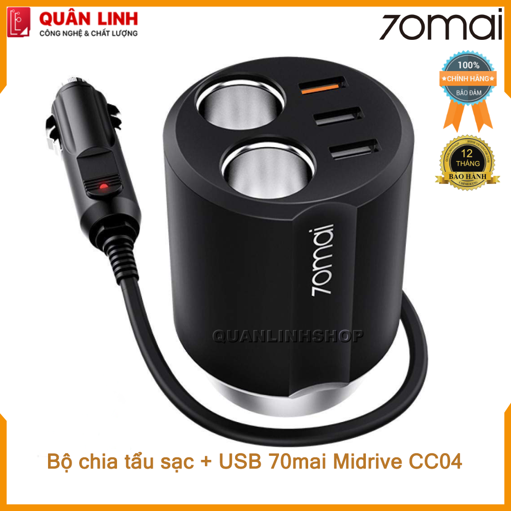 Bộ chia tẩu sạc + 3 cổng USB Xiaomi 70Mai Midrive CC04 - Bảo Hành 12 Tháng