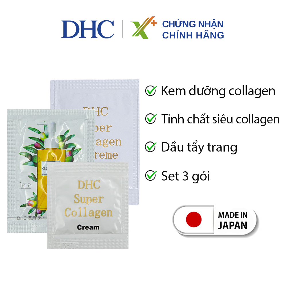 Set 3 gói Sample DHC Nhật Bản ( Tinh chất collagen,  Kem dưỡng, Dầu tẩy trang) làm đẹp da giúp da luôn tươi trẻ, mịn màng XP-DHC-KIT01