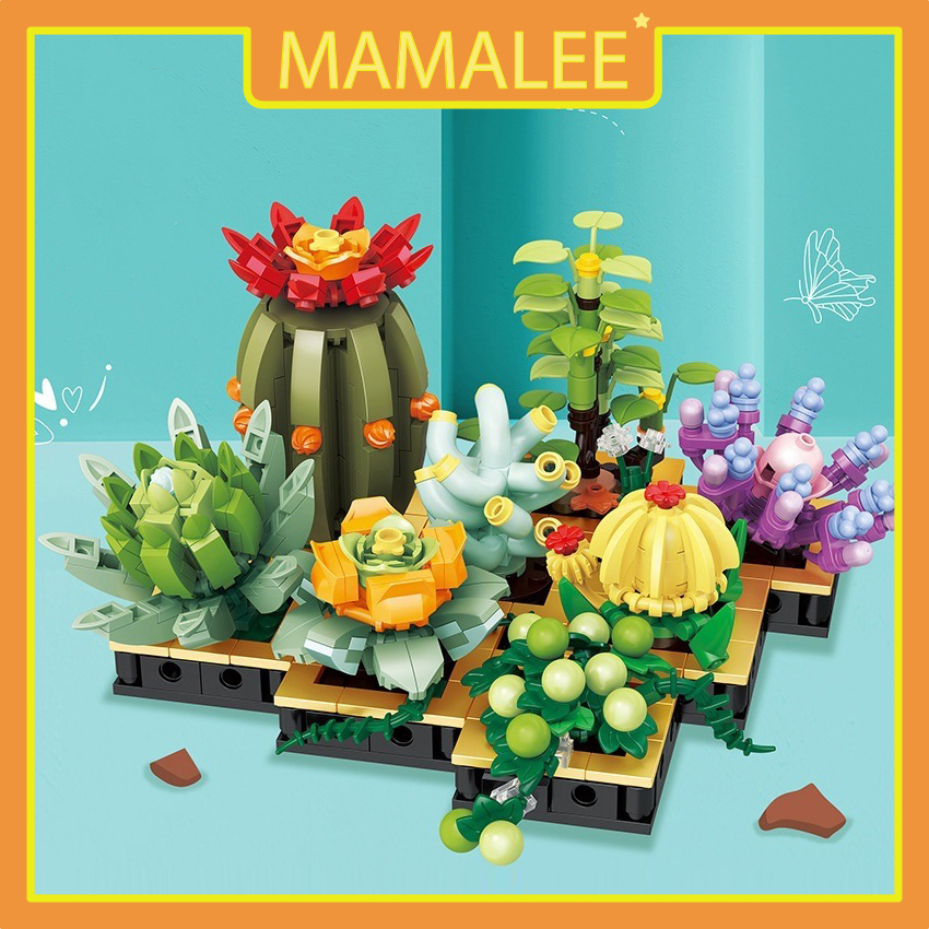 Lego hoa sen đá xương rồng, mô hình lắp ráp chậu cây cảnh mini trang trí nhà cửa