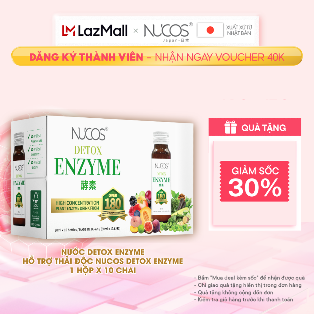 Nước detox enzyme hỗ trợ thải độc Nucos Detox Enzyme hộp 10 chai x 30ml