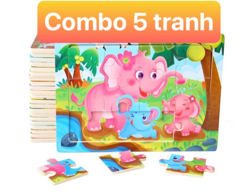 Combo 5 tranh xếp hình động vật 9 mảnh ghép - Smart Baby