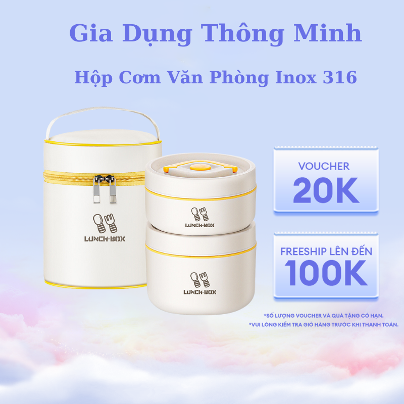 Hộp Đựng Cơm Giữ Nhiệt Văn Phòng Chất Liệu Inox 316 Chống Gỉ Vỏ Nhựa ABS Cao Cấp An Toàn Cho Sức Khỏe Nắp Nhựa Chống Tràn Đa Năng Tiện Lợi Tặng Kèm Túi Đựng Hộp Cơm Trưa Và Bộ Đũa Thìa Cá Nhân