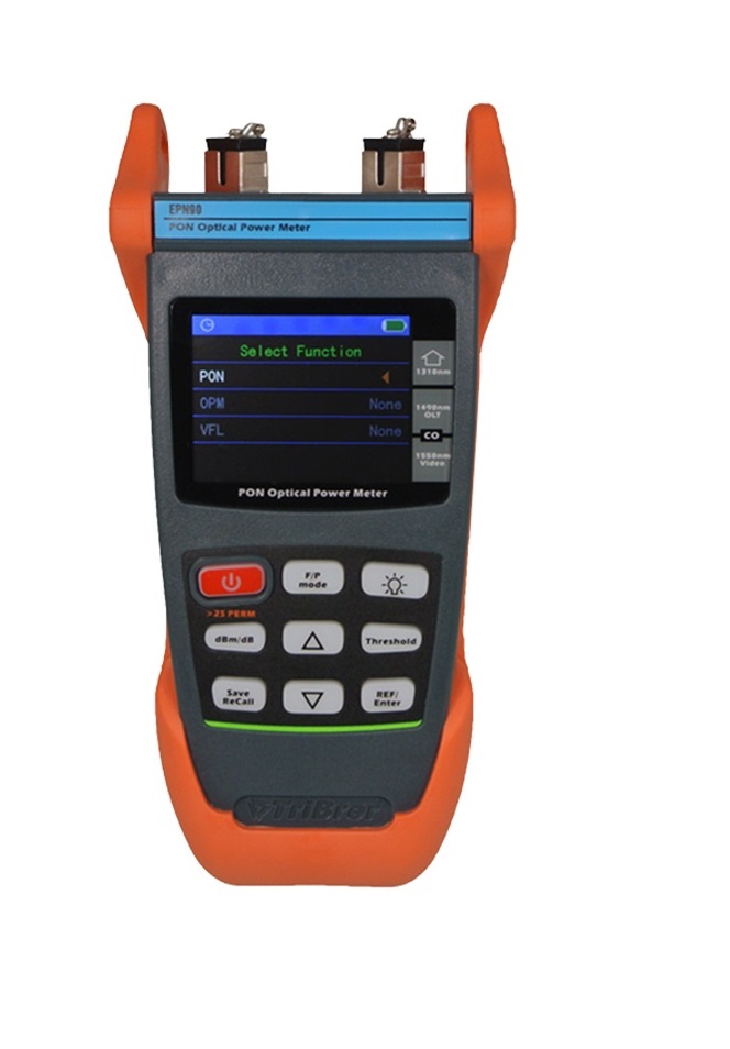 Máy đo công suất mạng thụ động quang PON/GPON/EPON/BPON - TriBrer EPN90. Máy đo tín hiệu quang GPON hiển thị 3 bước sóng đồng thời