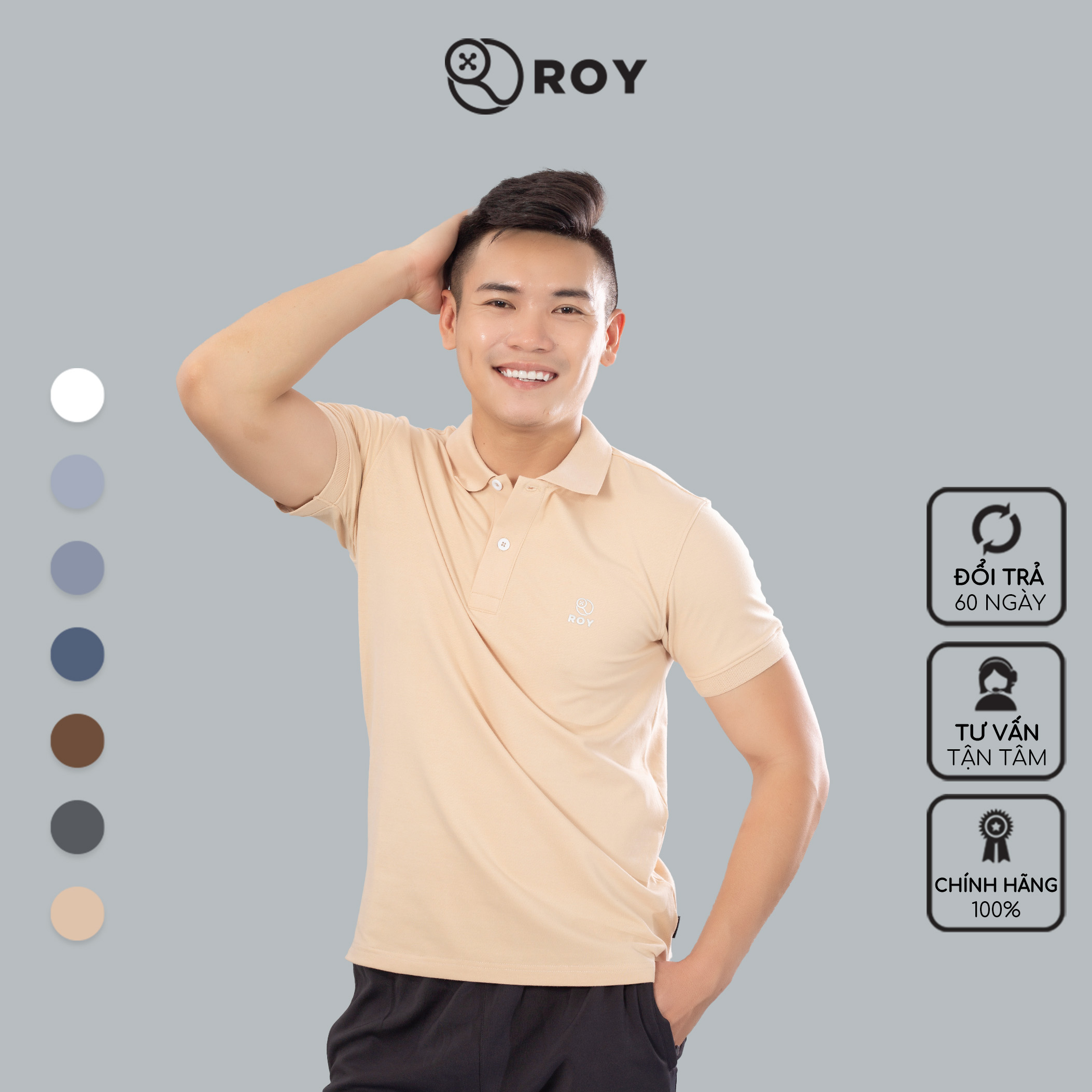 Áo thun polo ROY VN - Áo thun polo có cổ cao cấp, co giãn, kiểu dáng sang trọng Basics