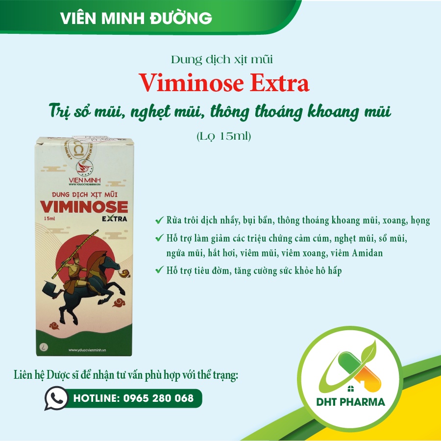 Dung dịch xịt mũi Viminose Extra giúp trị sổ mũi, nghẹt mũi Hộp 1 chai 15ml