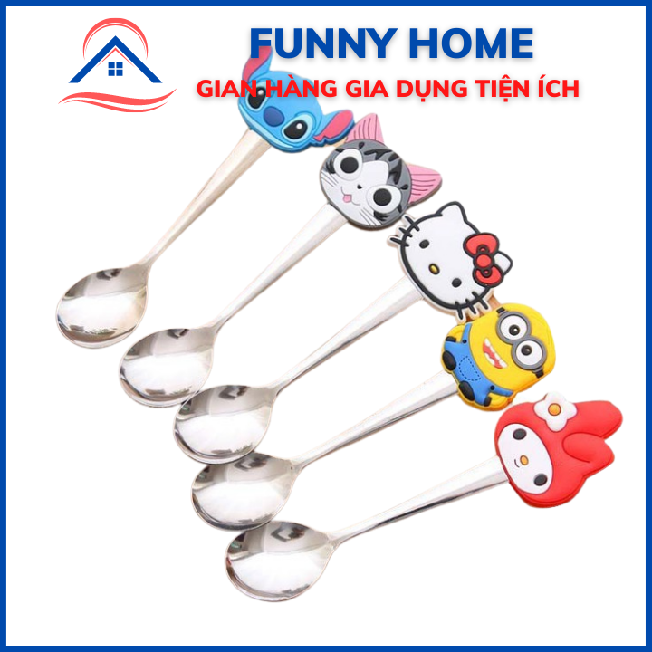 02 Thìa inox nhiều hình thú dễ thương chất liệu inox bền đẹp , an toàn tạo sự thích thú cho bé khi ăn uống Funny Home