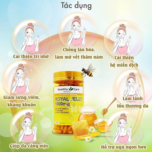 Sữa ong chúa royal jelly 1000mg của healthy care úc hộp 365 viên