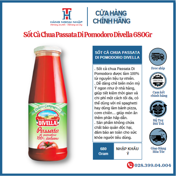 Sốt Cà Chua Passata Di Pomodoro Divella 680Gr