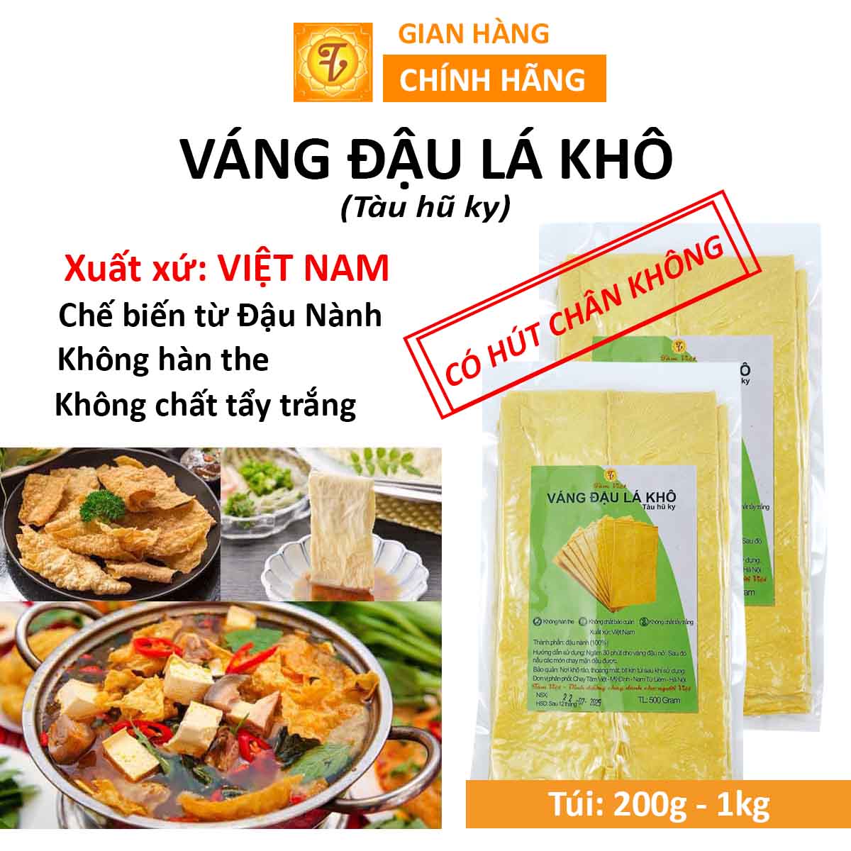 Váng đậu lá miếng (loại mỏng - dày), tàu hũ ky, tàu hủ ki, phù trúc lá, váng đậu chay khô