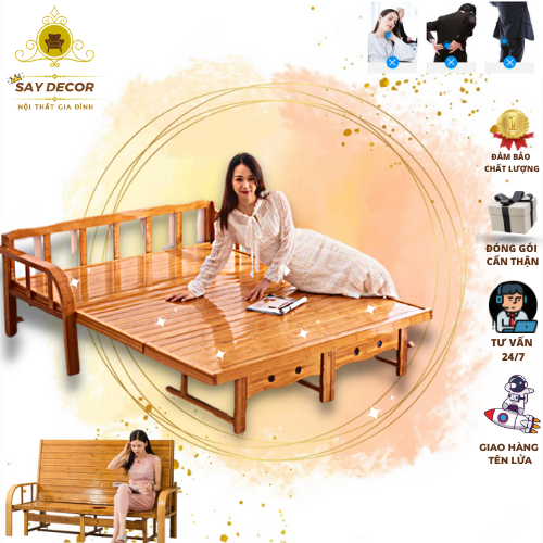 Giường sofa thông minh chất liệu tre tự nhiên a28, giường tre gấp gọn thành ghế ba lớp bền bỉ chống mối mọt