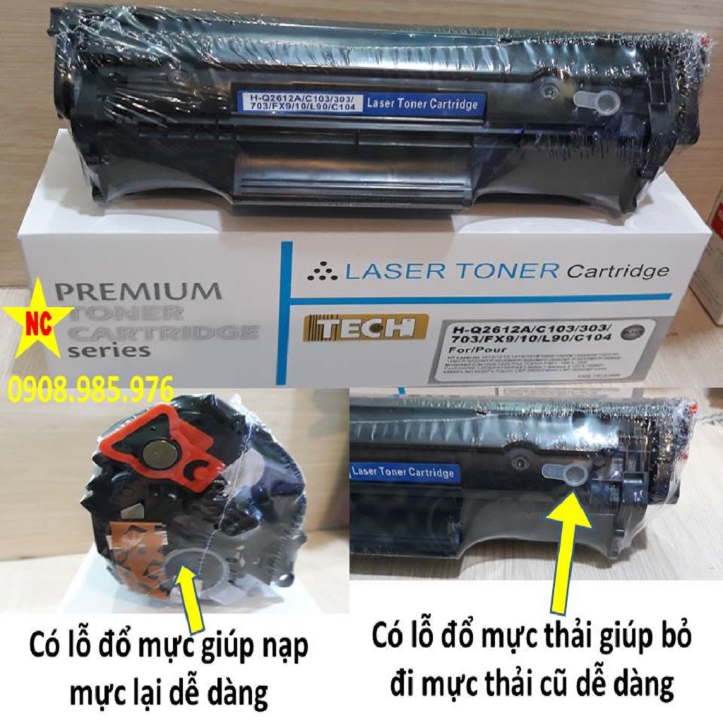 Hộp mực 12a, Canon LBP 2900, 3000, 303, HP 1020, 1010, 1012, 1015, 1018, 1022, 1319f. Có lỗ nạp mực và lỗ đổ mực thải, giúp nạp mực lại dễ dàng. Là Cartridge, catrich, toner máy in nhập khẩu mới, in đẹp