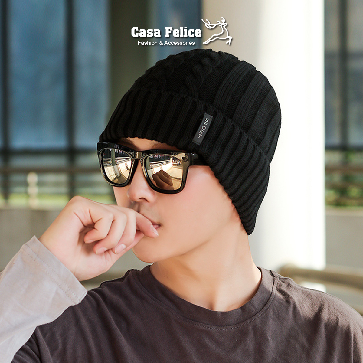 Mũ len beanie sport họa tiết 3d lót lông cừu - mln.03
