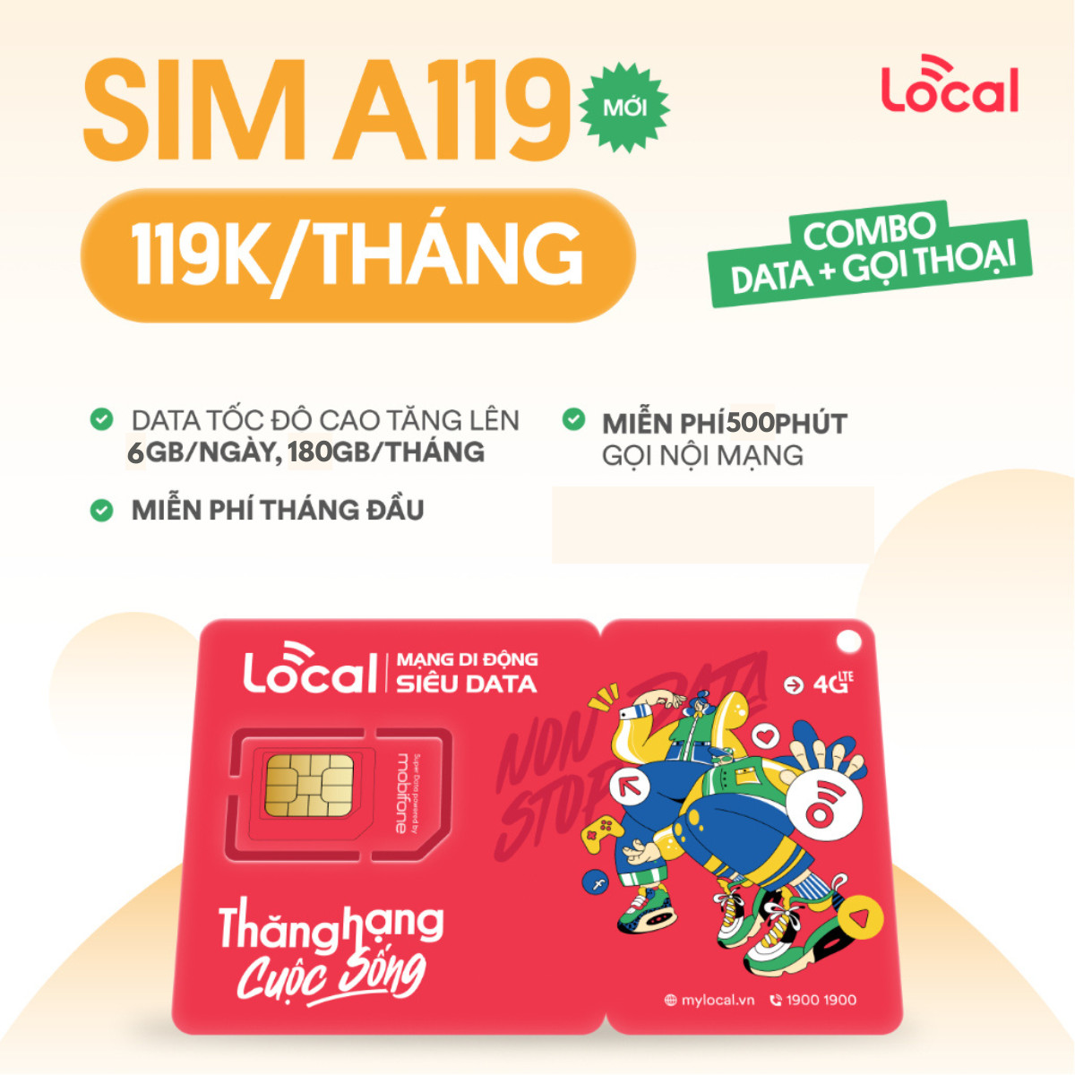 Sim Mobifone My Local gói cước A69/A79/A119 4G siêu khủng không giới hạn data (sóng Mobifone) 1 tỷ G