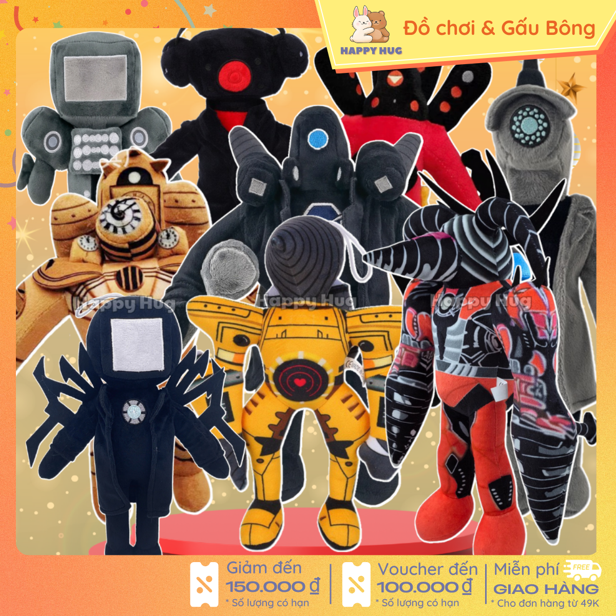 Gấu bông Skibidi Toilet Cameraman TV Man Titan Speakerman thú bông bồn cầu vui nhộn - HAPPY HUG