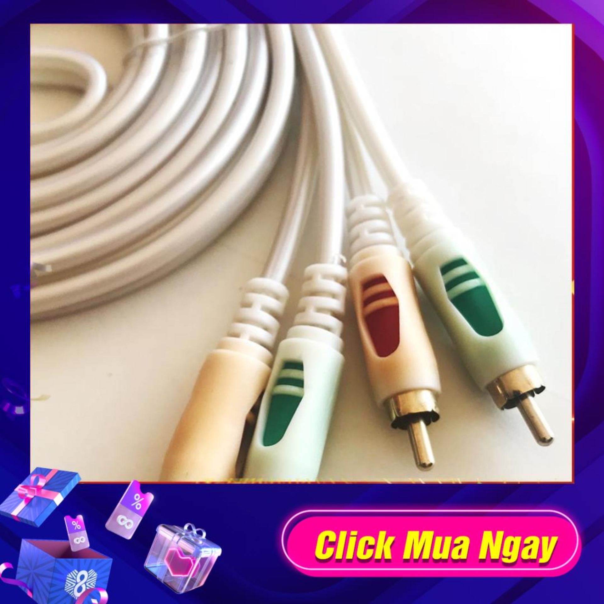 Dây AV, Dây tín hiệu 2 ra 2 đầu bông sen - 3M  ( Trắng )