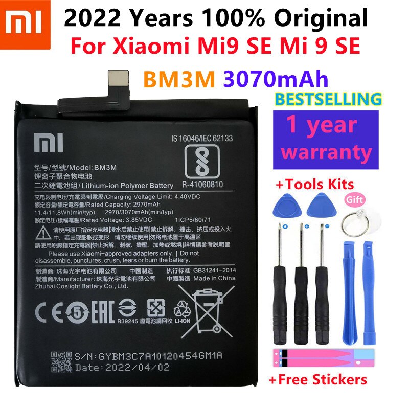 Xiao mi 100% orginal bm3m 3070mah battery for xiaomi 9 se mi9 se mi 9se bm3m high quality phone replacement batteries +tools