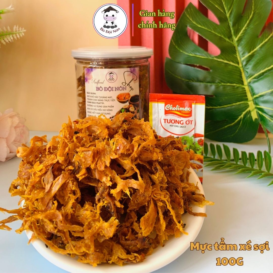 Mực Tẩm Xé Sợi 100g Bò Đội Nón