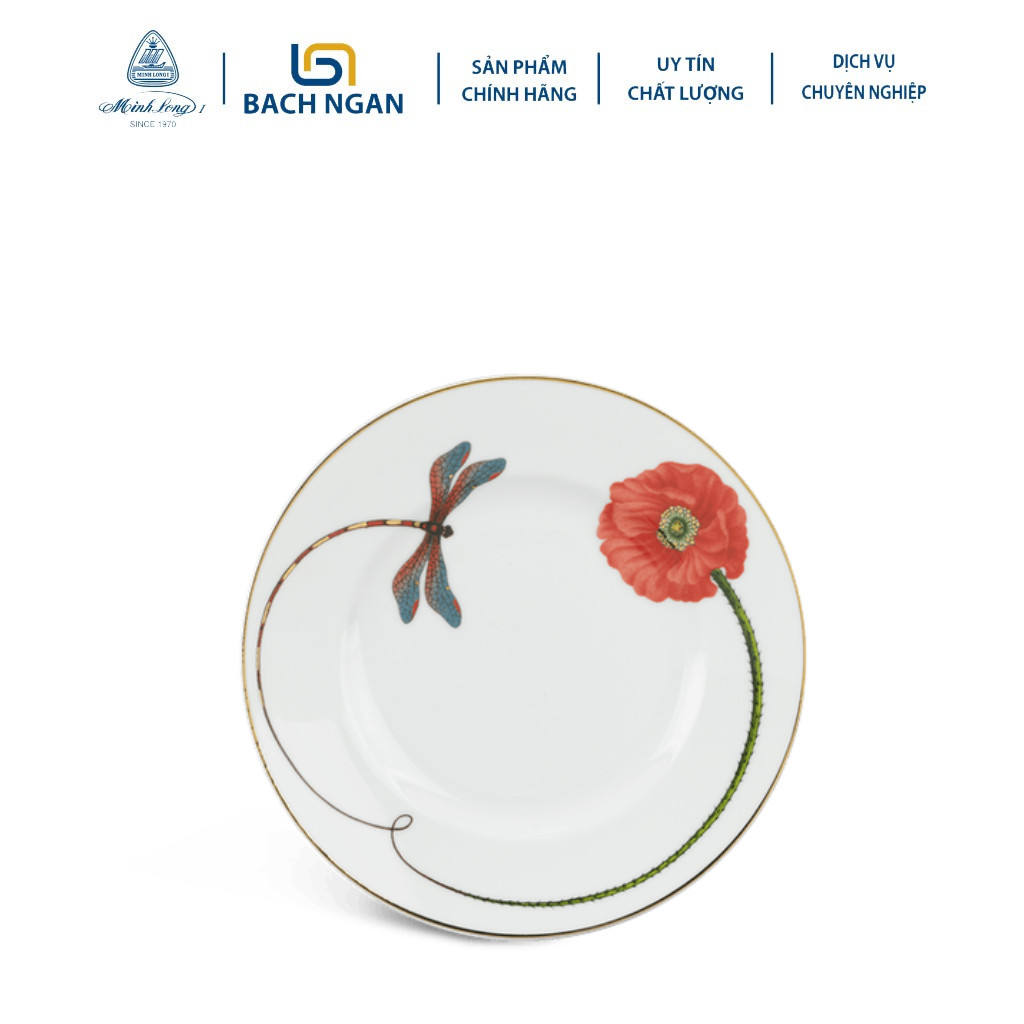 Dĩa tròn Minh Long 22 cm Camellia Kết Duyên cao cấp bằng sứ dùng trong gia đình, đãi khách hay để tặng người thân, bạn bè