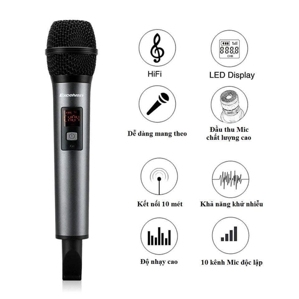 [ Mẫu Mới Nhất 2024 ] Trọn Bộ Mic Excelvan K18V (VHF) Micro Không Dây K18V Chính Hãng Hát Karaoke Chuyên Nghiệp - Micro Excelvan K18V - Micro Thuyết Trình Không Dây K18V Hiển Thị Đèn LED , Kết Nối Bluetooth Thế Hệ Mới  , Bảo Hành 12 Tháng