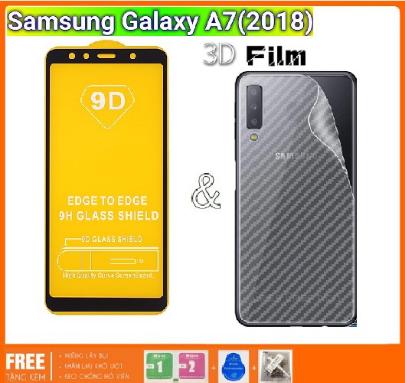 Samsung Galaxy A7 2018 Kính cường lực 9D Full màn hình Full keo Tặng dán vân carbon mặt sau máy+phụ kiện dán