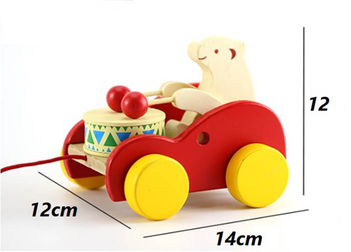 Đồ chơi xe kéo đánh trống bằng gỗ hình con Gấu -Thỏ - Ếch