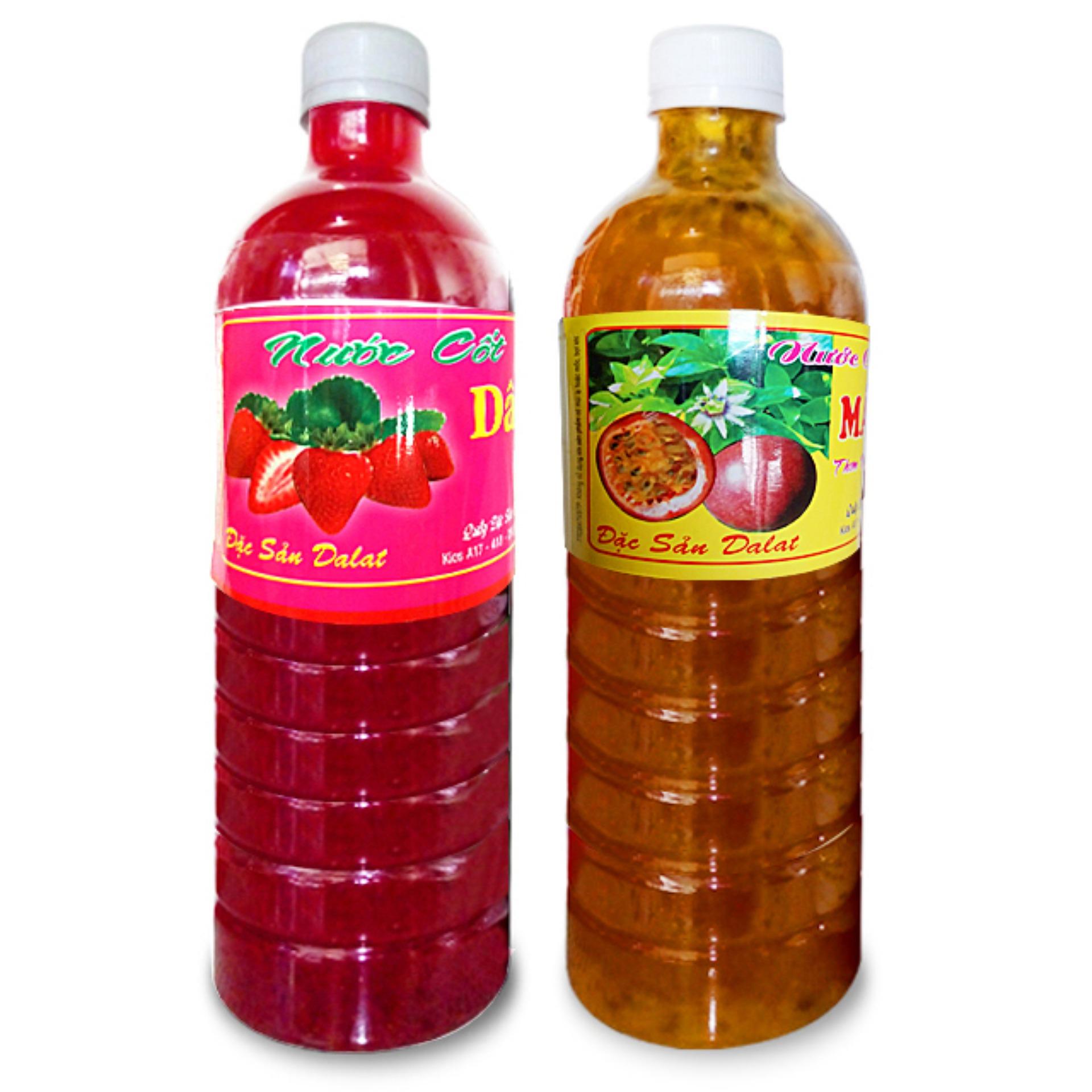 Bộ 2 chai lớn nước cốt dâu tây, chanh dây