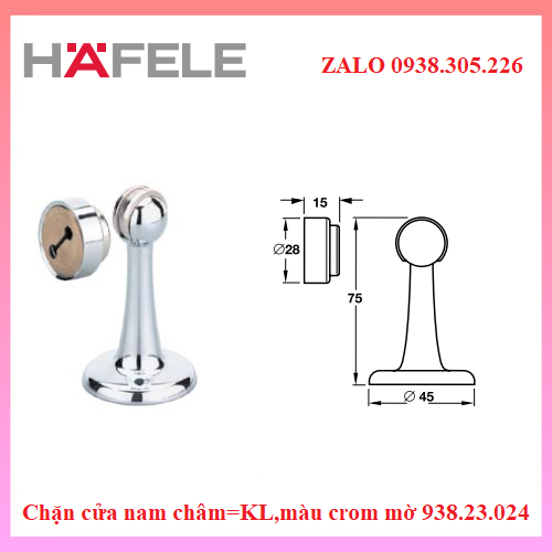 Chặn cửa nam châm=kl,màu crom mờ 938.23.024