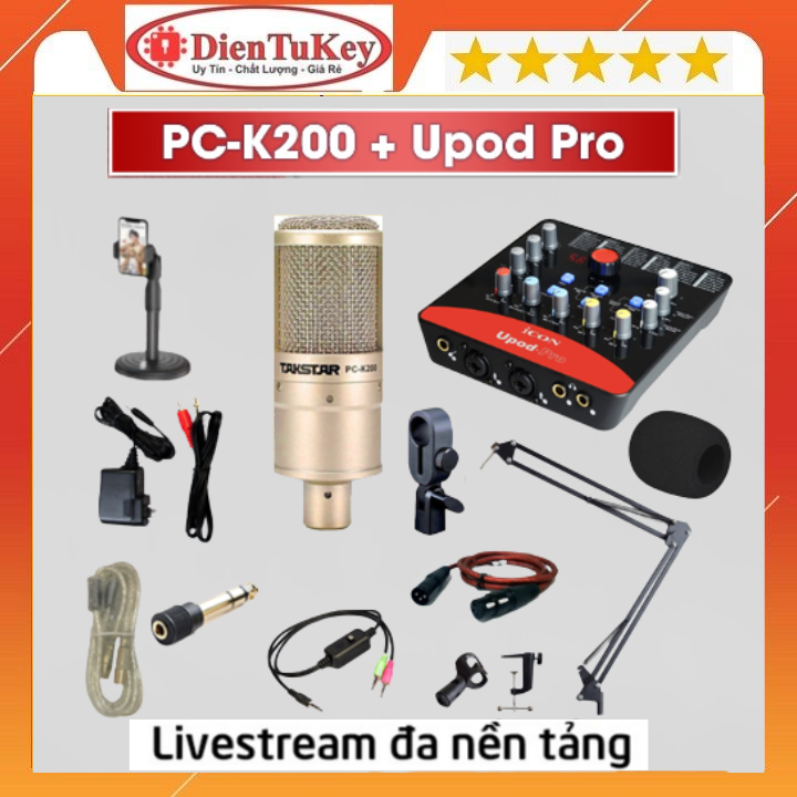 Combo Sound Card Icon Upod Pro và Mic thu âmTakstar PC-K200 full phụ kiện trọn bộ thu âm
