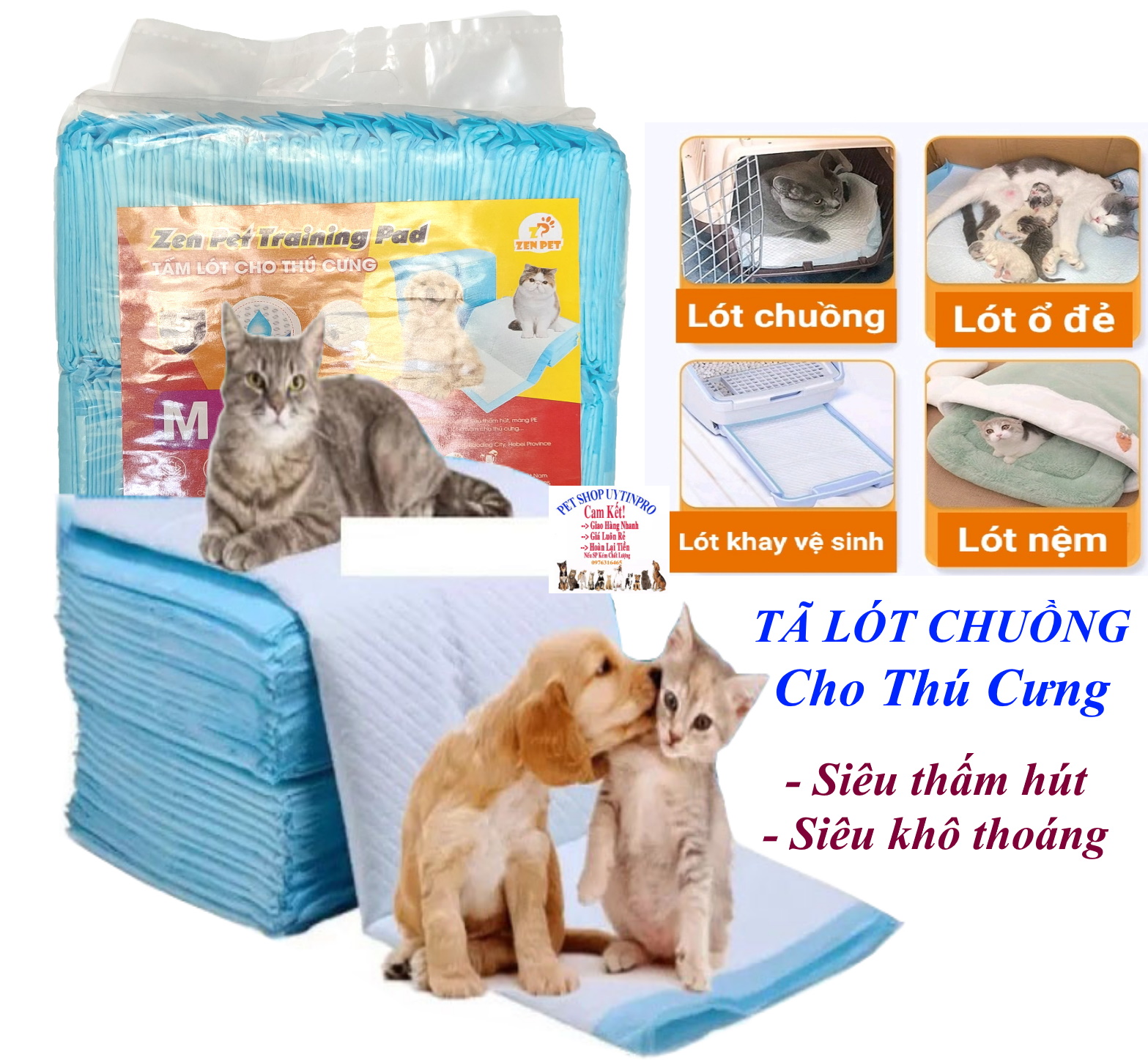 Tã lót chuồng cho Chó Mèo Zen Pet Training Pad 5 lớp Siêu thấm hút khô thoáng kháng khuẩn