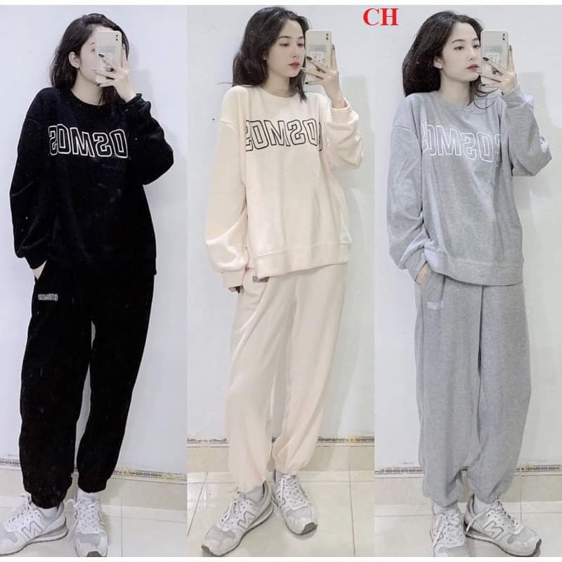 Bộ mặc nhà nam nữ COSMOS form to thụng bo gấu tay, quần bom bo gấu hàng bao chất
