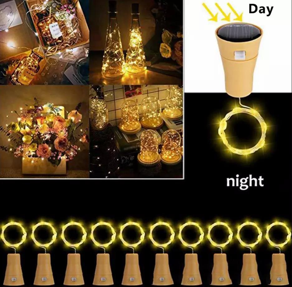 Đèn Chai Năng Lượng Mặt Trời Đèn LED Dây Nút Chai Năng Lượng Mặt Trời 10/15/20 Đèn Thần Tiên Dây Đồng Để Trang Trí Đám Cưới Tiệc Giáng Sinh Ngày Lễ