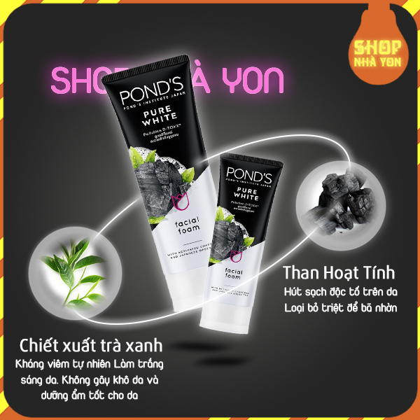 POND'S Sữa Rửa Mặt Sáng Da Tinh Khiết Than Hoạt Tính (50g,100g)