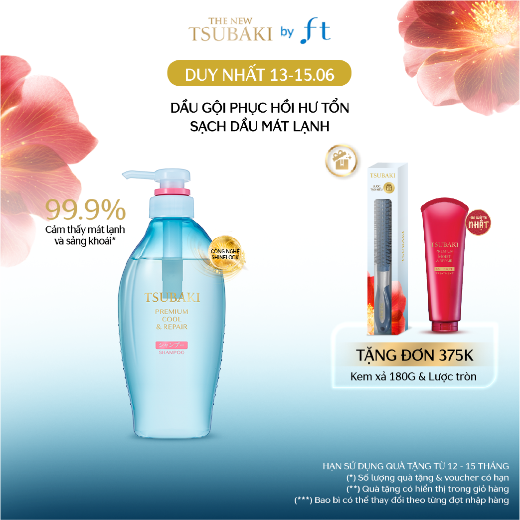 Dầu gội Sạch dầu mát lạnh Phục hồi hư tổn Tsubaki Premium Cool Repair Shampoo 450ml