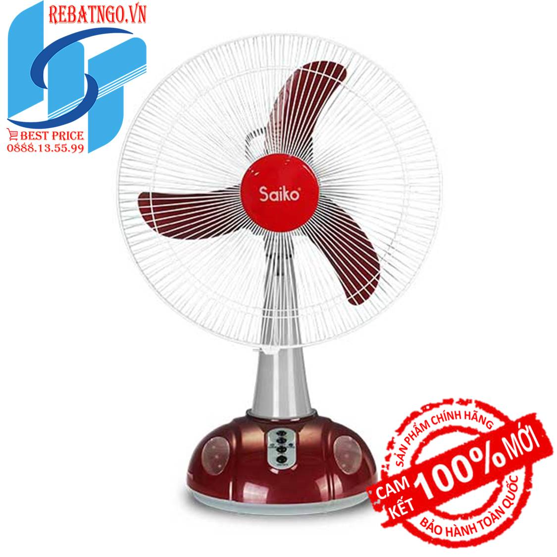 Quạt tích điện saiko 6216 - chính hãng bh 18 tháng - tiết kiệm điện - đèn led siêu sáng - 2 ắc quy