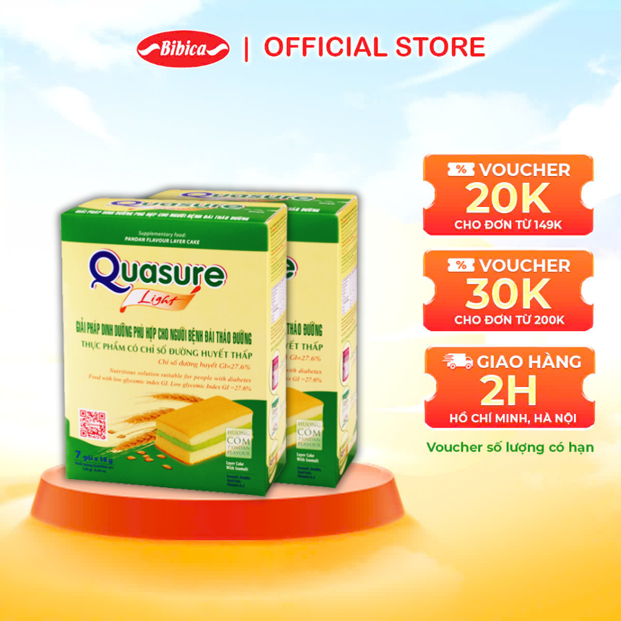 Combo 2 Hộp Bánh Bông Lan Quasure Light Cốm Bibica 126g - Thực phẩm dành cho người ăn kiêng, tiểu đường