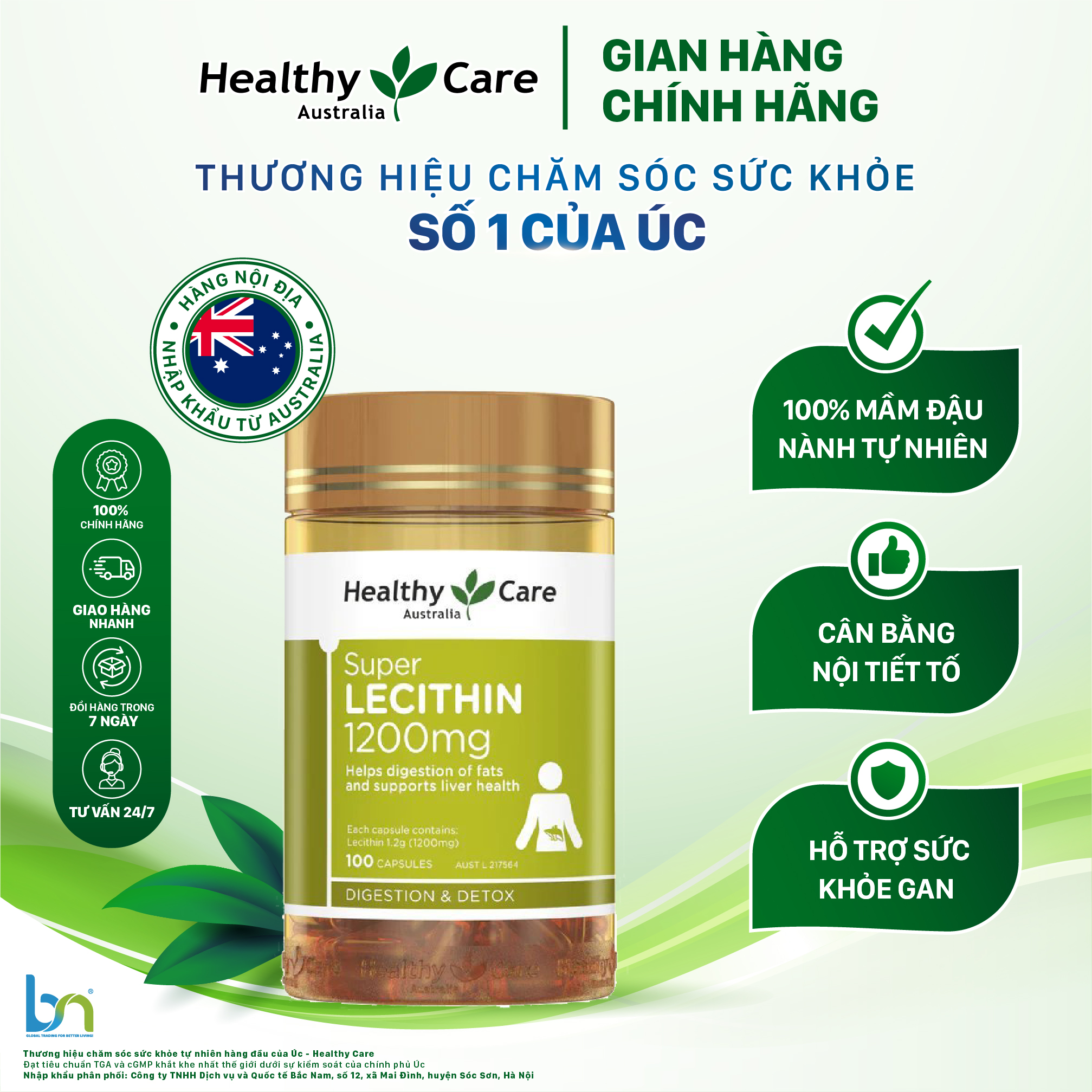 Viên uống mầm đậu nành Healthy Care Super Lecithin 1200mg Hộp 100v