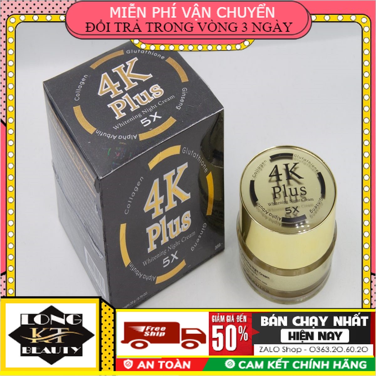 [Hàng Chính Hãng 100% Thái Lan 4K Plus 5X] Kem Face Nhân Sâm 4K Plus Đen Whitening Night Cream dưỡng trắng da ngăn ngừa lão hóa  ngăn ngừa thâm,mụn Thái Lan 4k plus Đen 5X Thái lan