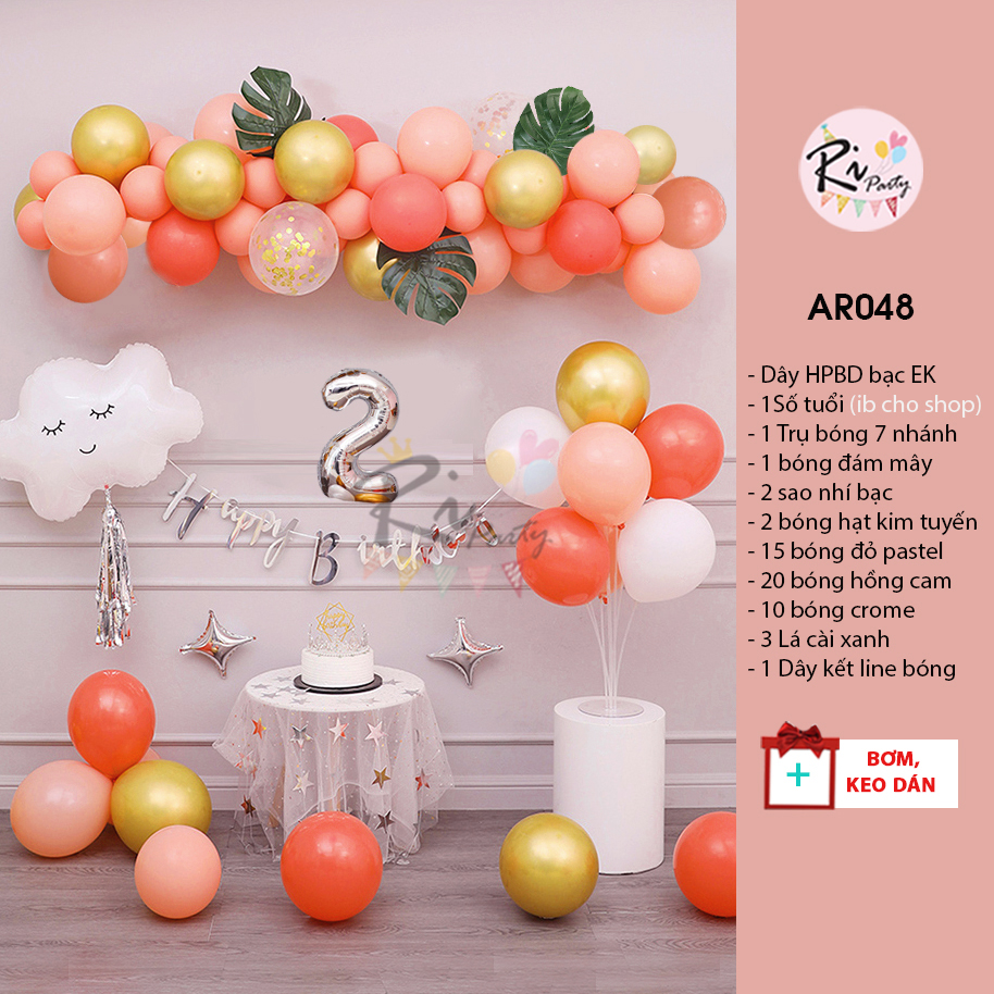 Set bóng trang trí sinh nhật Happy Birthday tông Vàng Hồng San hô Xanh Lá Xanh dương