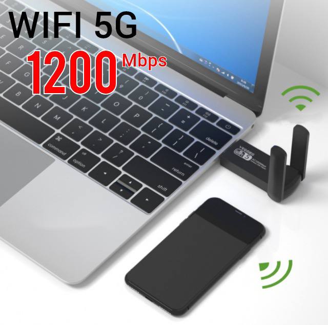 USB Thu Phát WiFi 1200 mbps 2 râu nâng cấp WiFi lên 5G cho pc laptop hút wifi mạnh, kích wifi thu tốt hơn