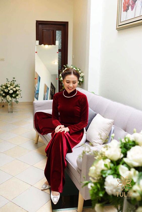 [HCM]Áo dài nhung Đỏ đô sang chảnh đẹp xuất sắc người ơiii