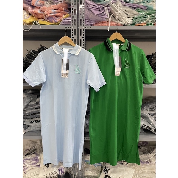 Váy cổ trụ màu xanh dương/xanh lá dáng suông chất cotton