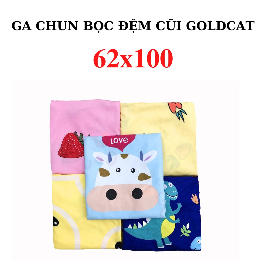 Ga vải bo chun bọc đệm cũi cho bé thương hiệu Goldcat chất liệu cotton, kích thước 62x100cm dùng cho đệm dày 5-7cm.
