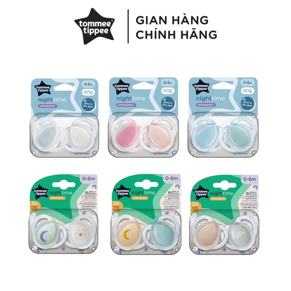 Ty Ngậm Dạ Quang Cho Bé Tommee Tippee Night Time 0-6 Tháng (Vỉ Đôi, Tách Lẻ)