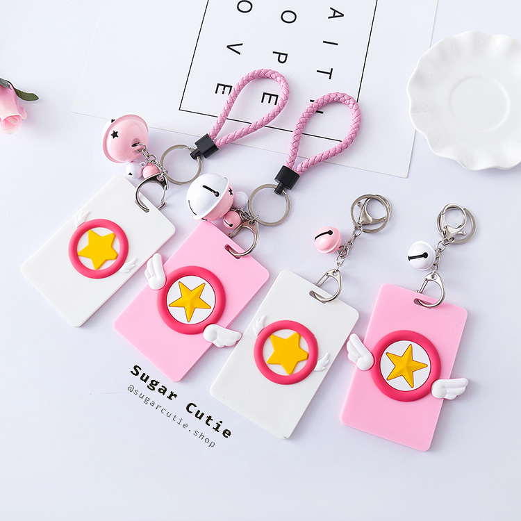 Móc khóa đựng thẻ 1 ngăn Sakura silicon có chuông